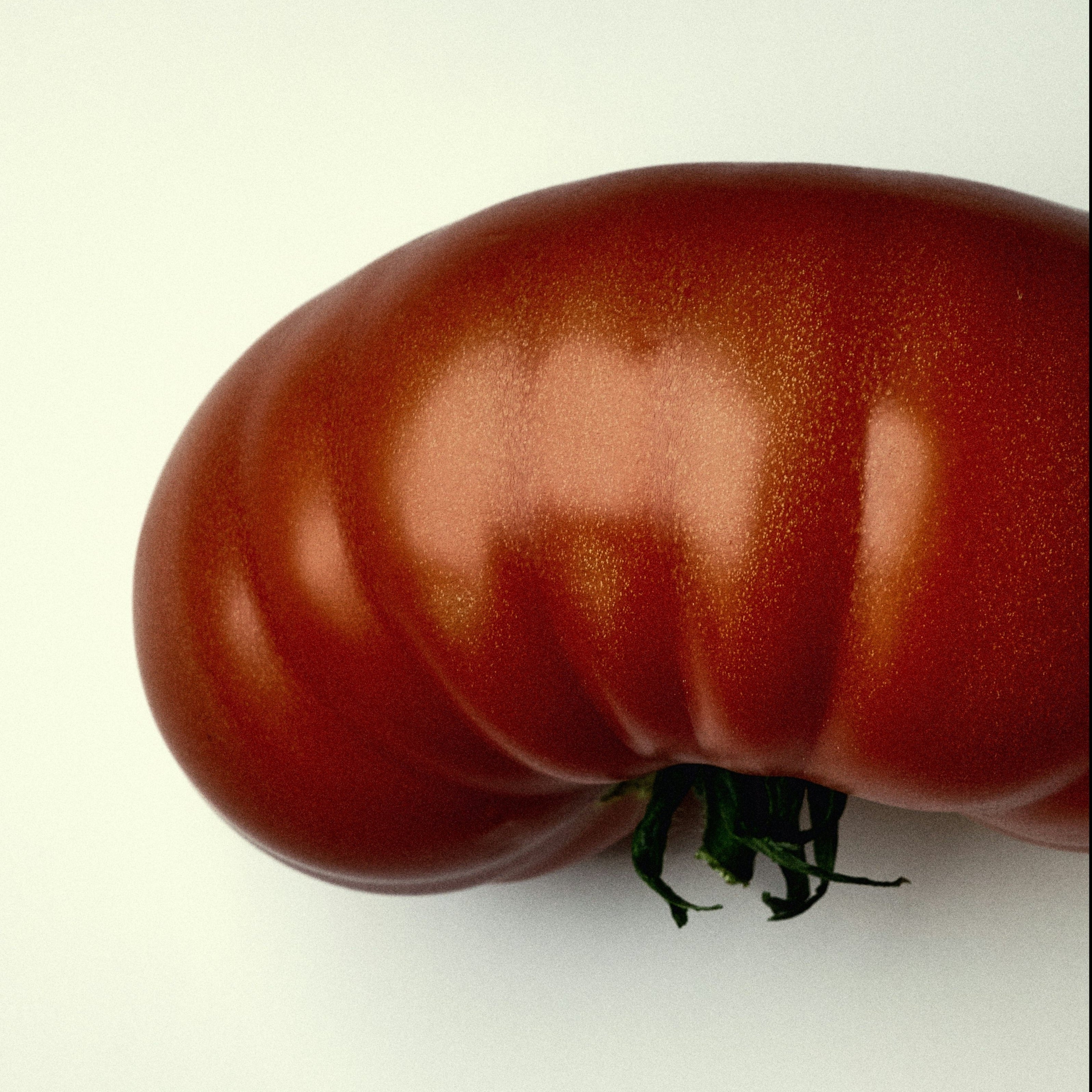 Close-up of a large red tomato on a white background